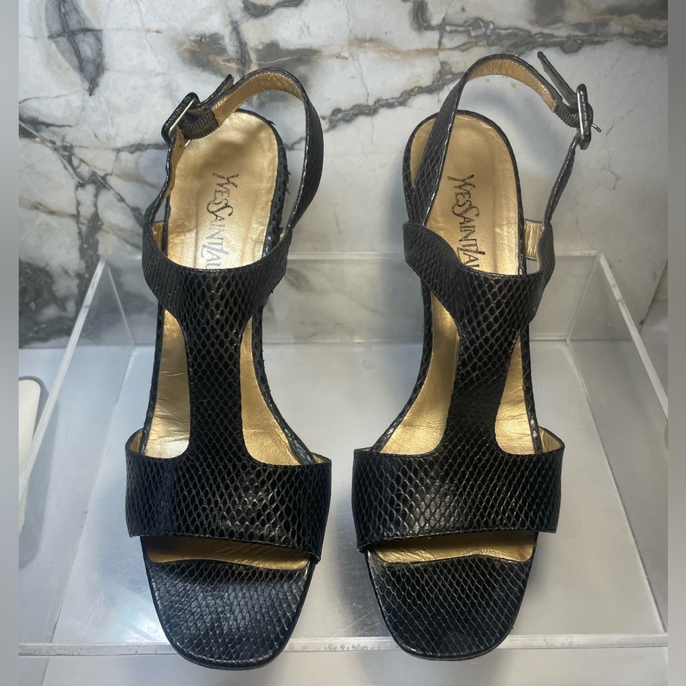 YSL snakeakin sandals and black leather sz 9M made in italy